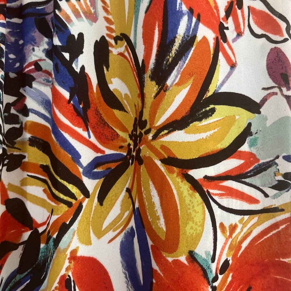 Orange flower sleeveless dress with red/orange belt - Picture 3 of 5